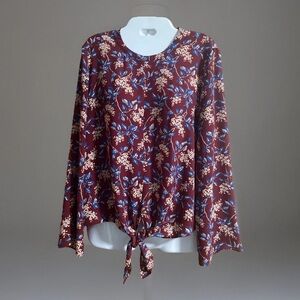 Madewell Bell Sleeve Tie Top in Antique Flora Size Medium Burgundy Floral Blouse